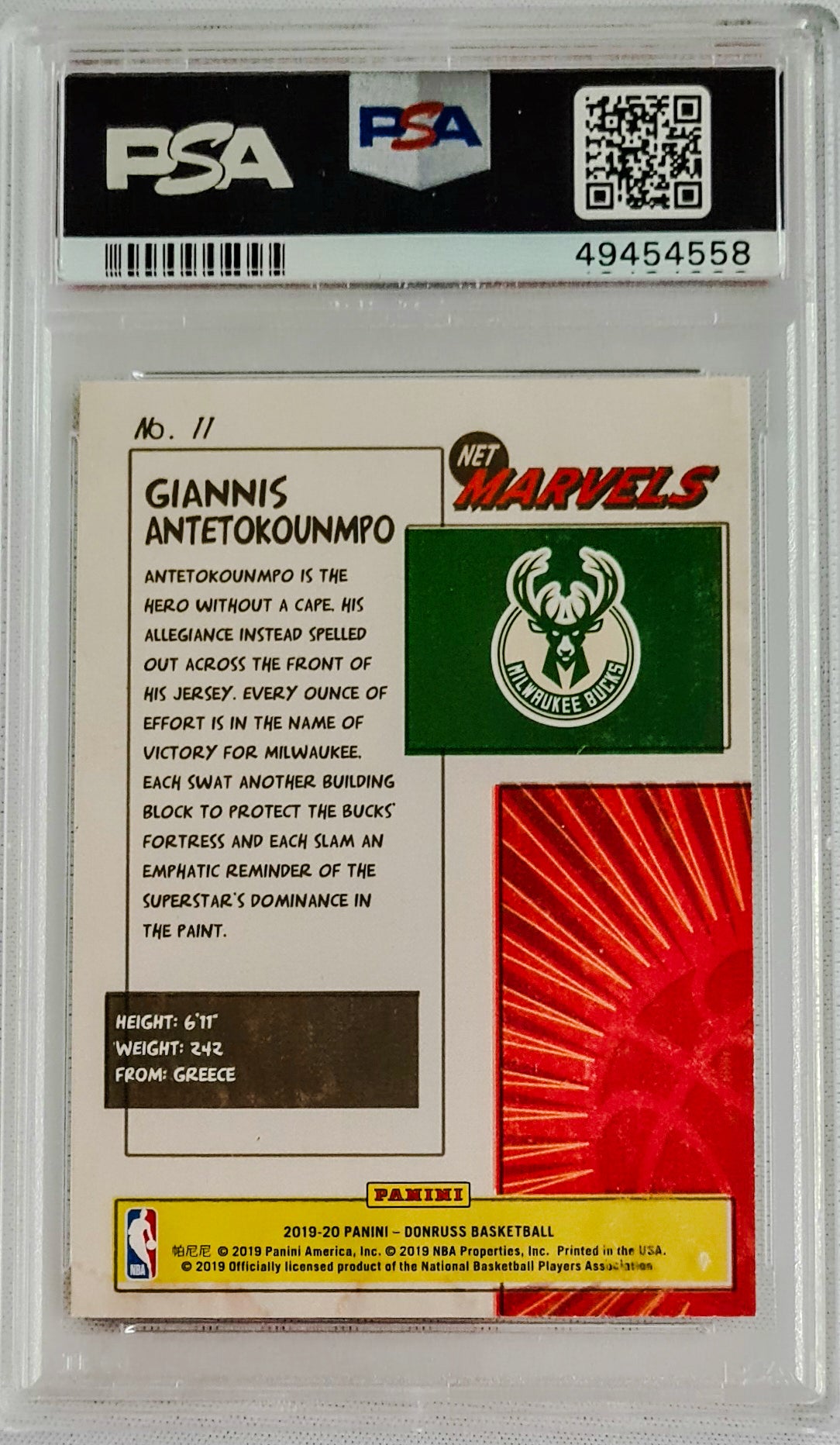 Giannis Antetokounmpo PSA 10 - 2019 Panini Donruss NET MARVELS