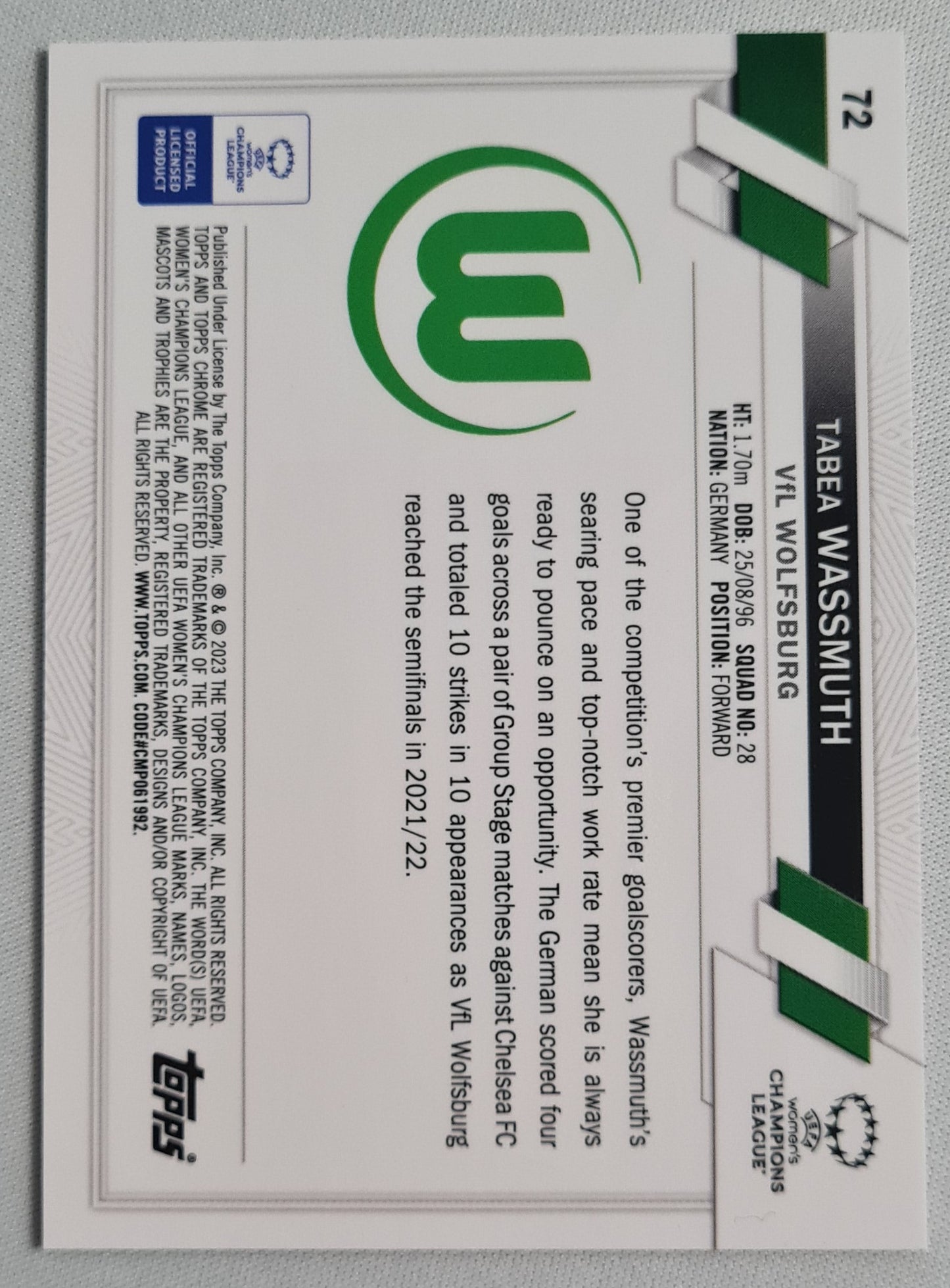 Tabea Wassmuth - 2023 Topps Chrome Women CL - Rose Gold Mojo Refractor /125