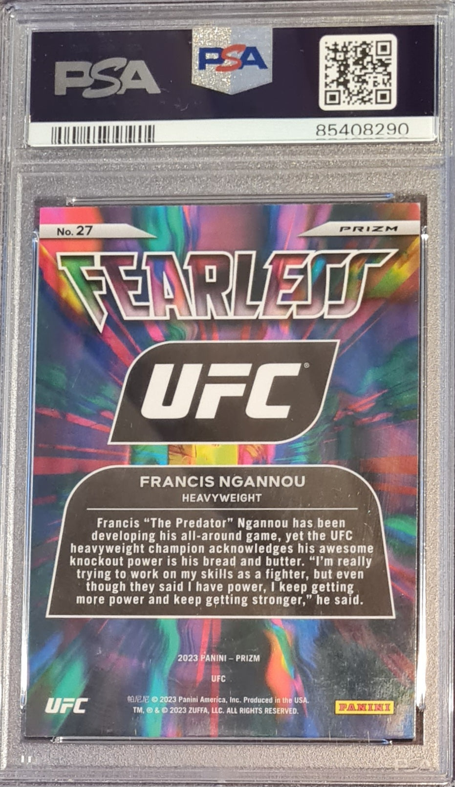 Francis Ngannou - 2023 Panini Prizm UFC - FEARLESS - White Sparkle PSA 9