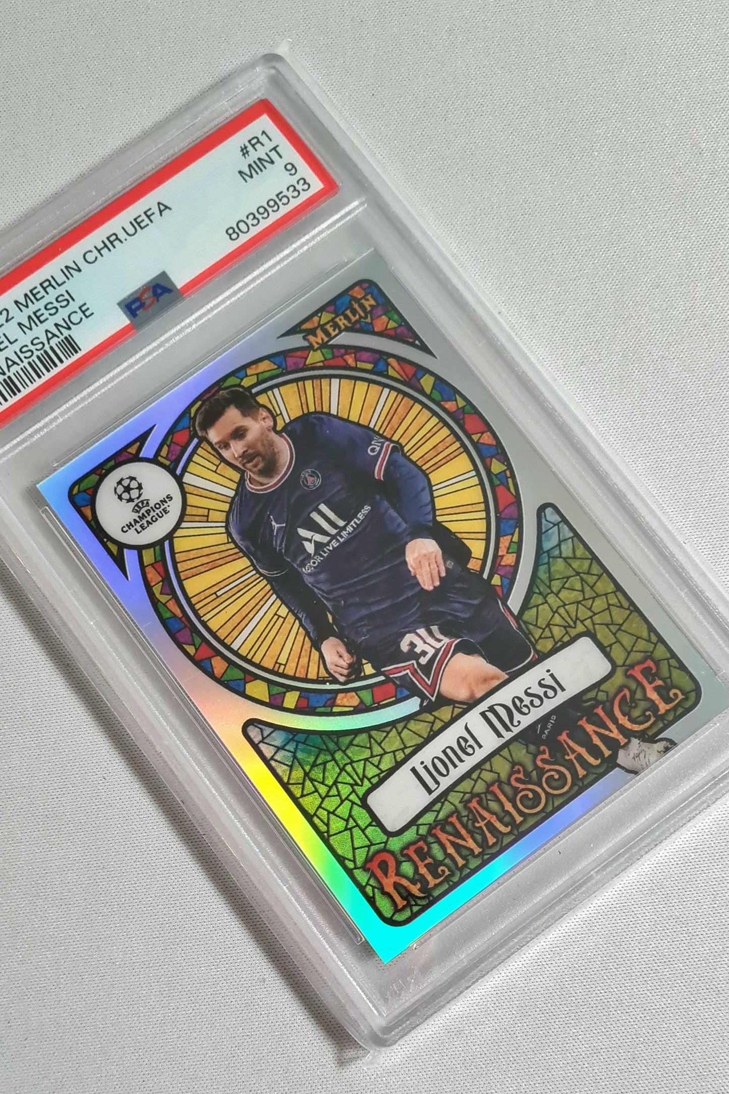 Lionel Messi - 2021/22 Merlin CHR. UEFA Renaissance #R1 PSA 9 MINT Case Hit !