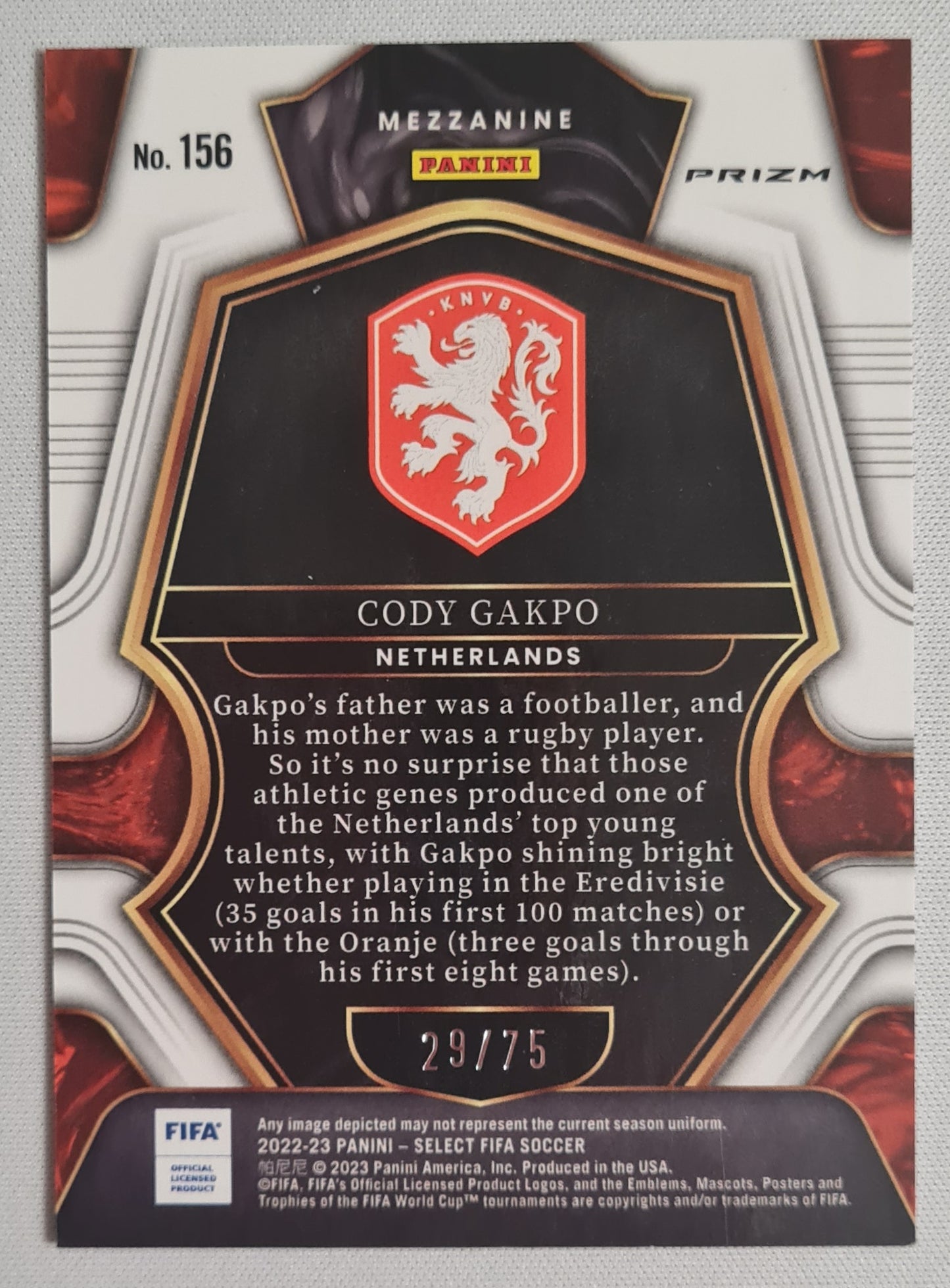 Cody Gakpo - 2022/23 Panini Select FIFA Soccer Prizm Purple Mezzanine #156 /75