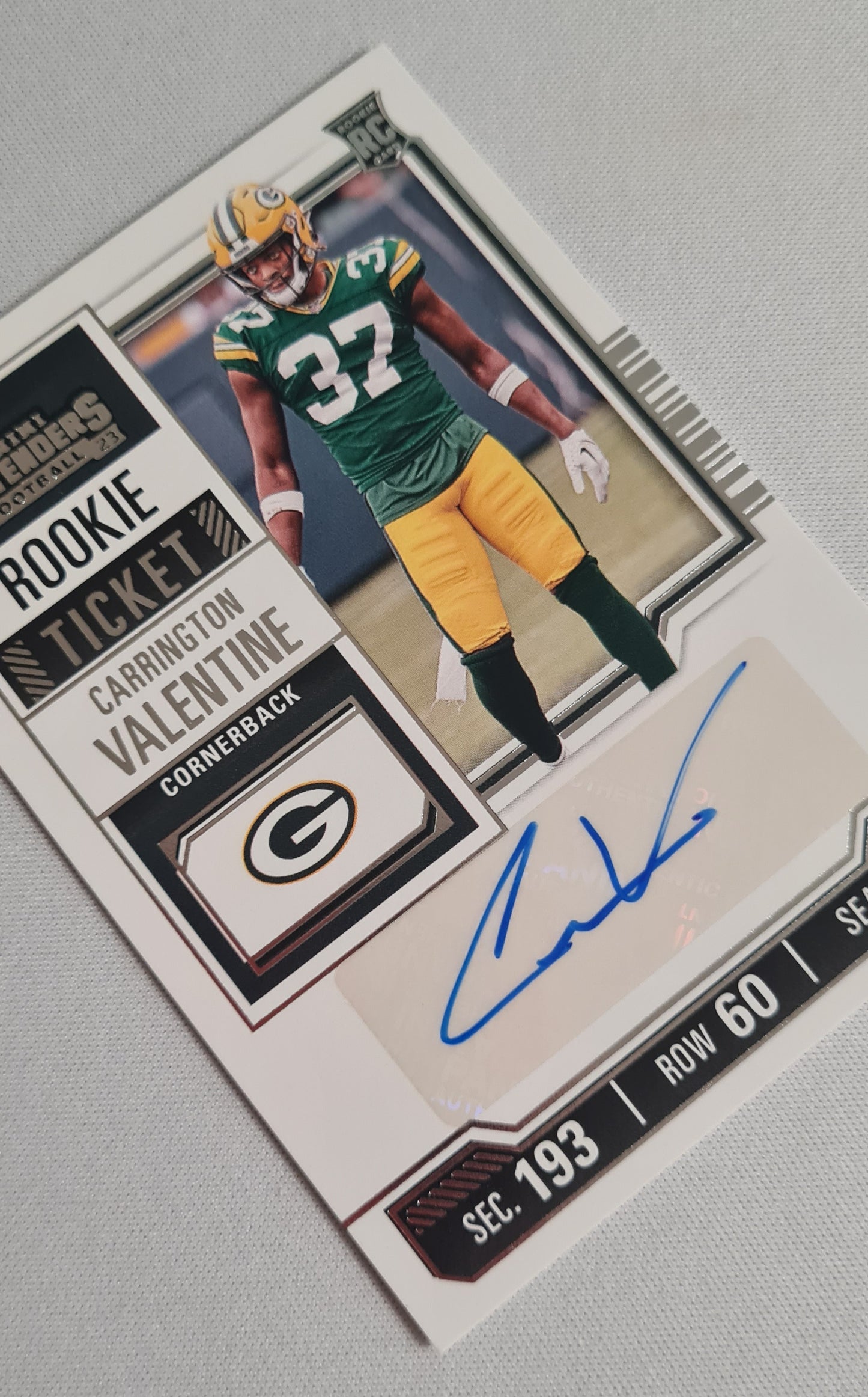 Carrington Valentine - 2023 Panini Contenders Autograph RC Rookie Ticket Green Bay Packers #174