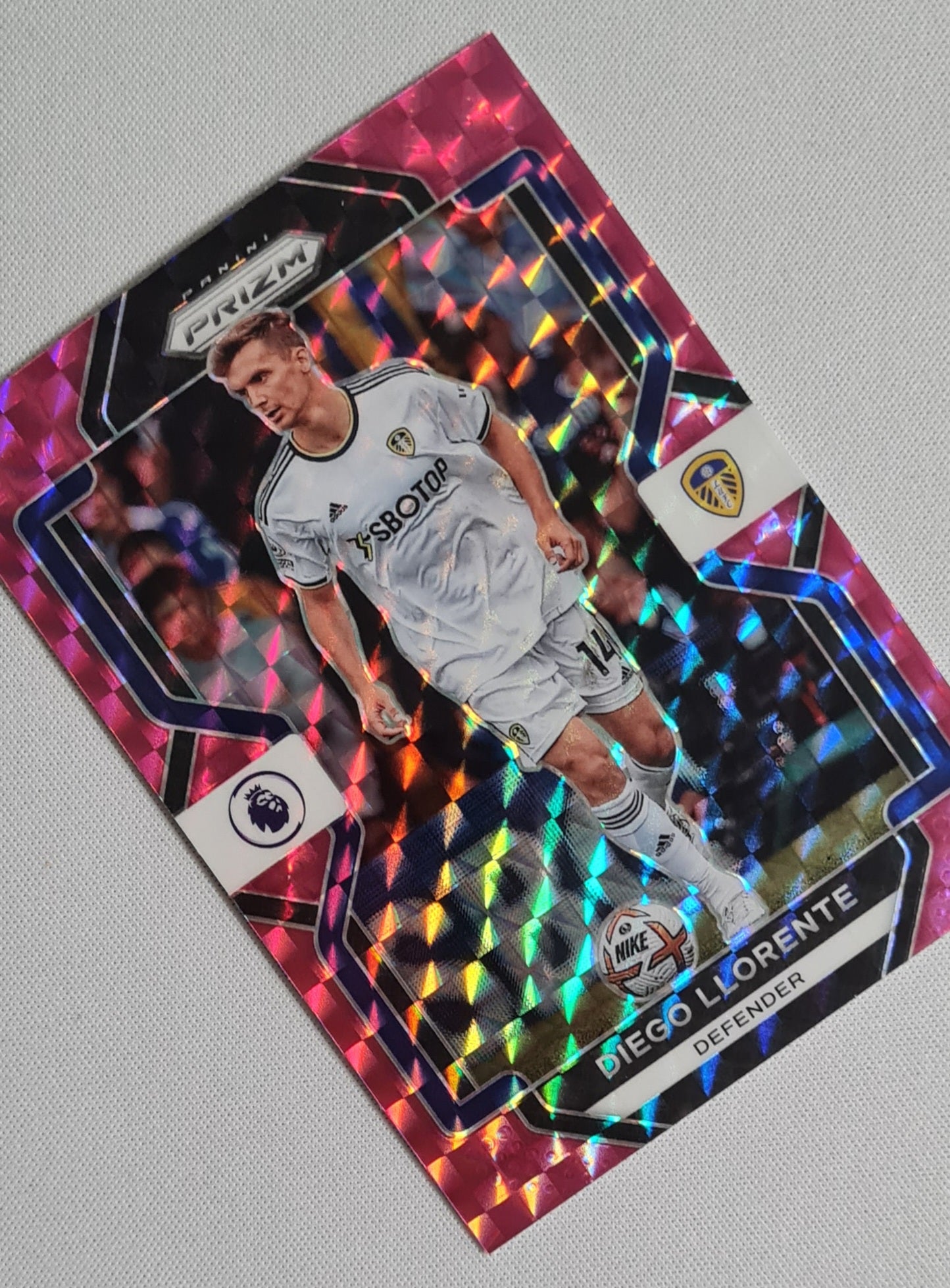 Diego Llorente - 2022/23 Panini Prizm EPL Pink Mosaic Prizm #264 Leeds United