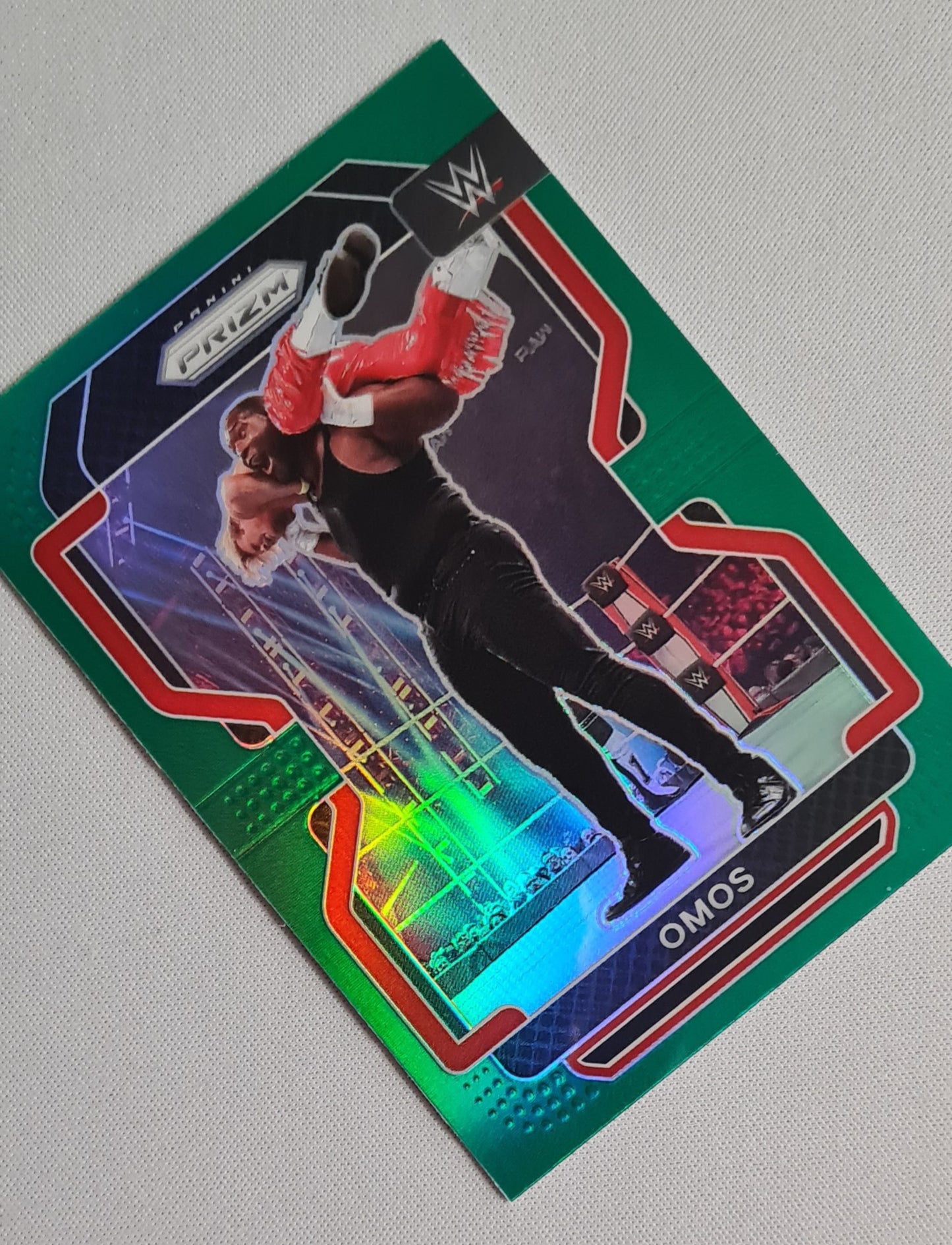 Omos - 2022 Panini Prizm WWE RAW #170 Green Prizm