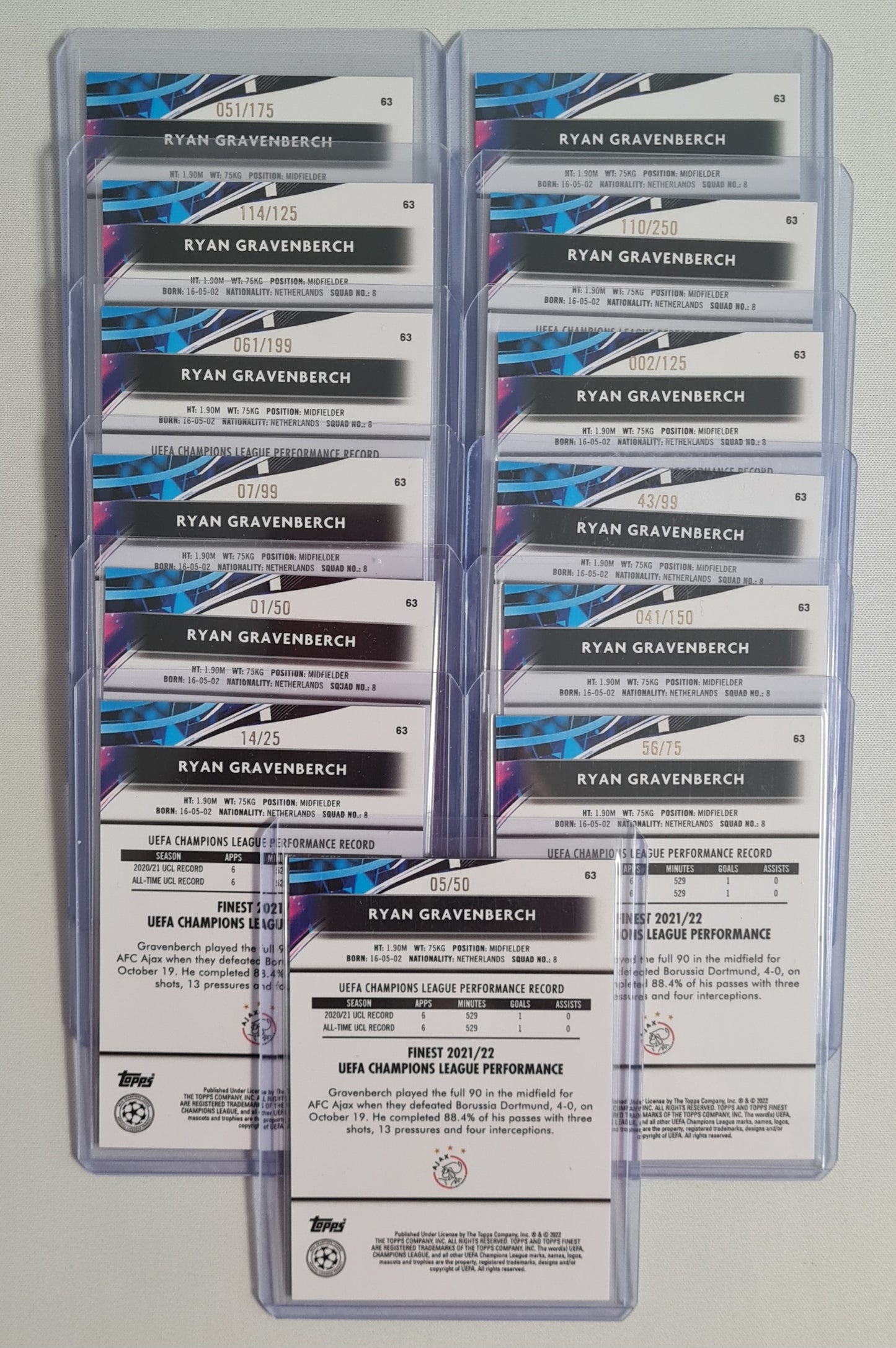 Soccer Ryan Gravenberch Ajax Amsterdam Lot (14 Card) - 2021 Topps Finest #63