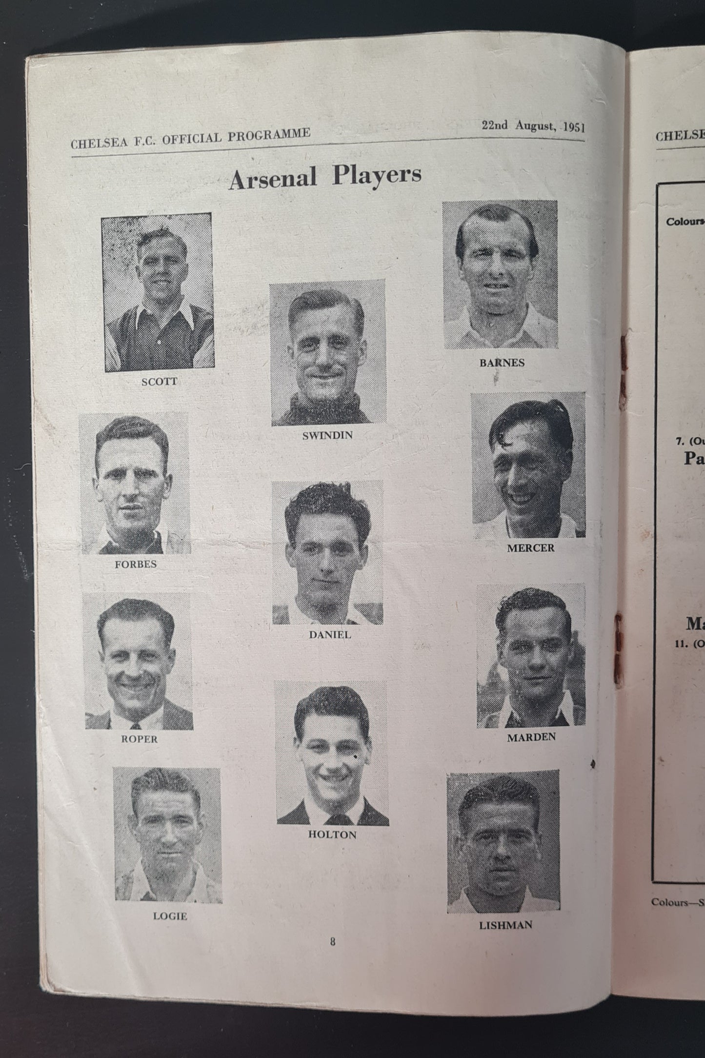 Chelsea Football Club Official Programme - 1951 Chelsea vs Arsenal 22 August - Football League Division 1