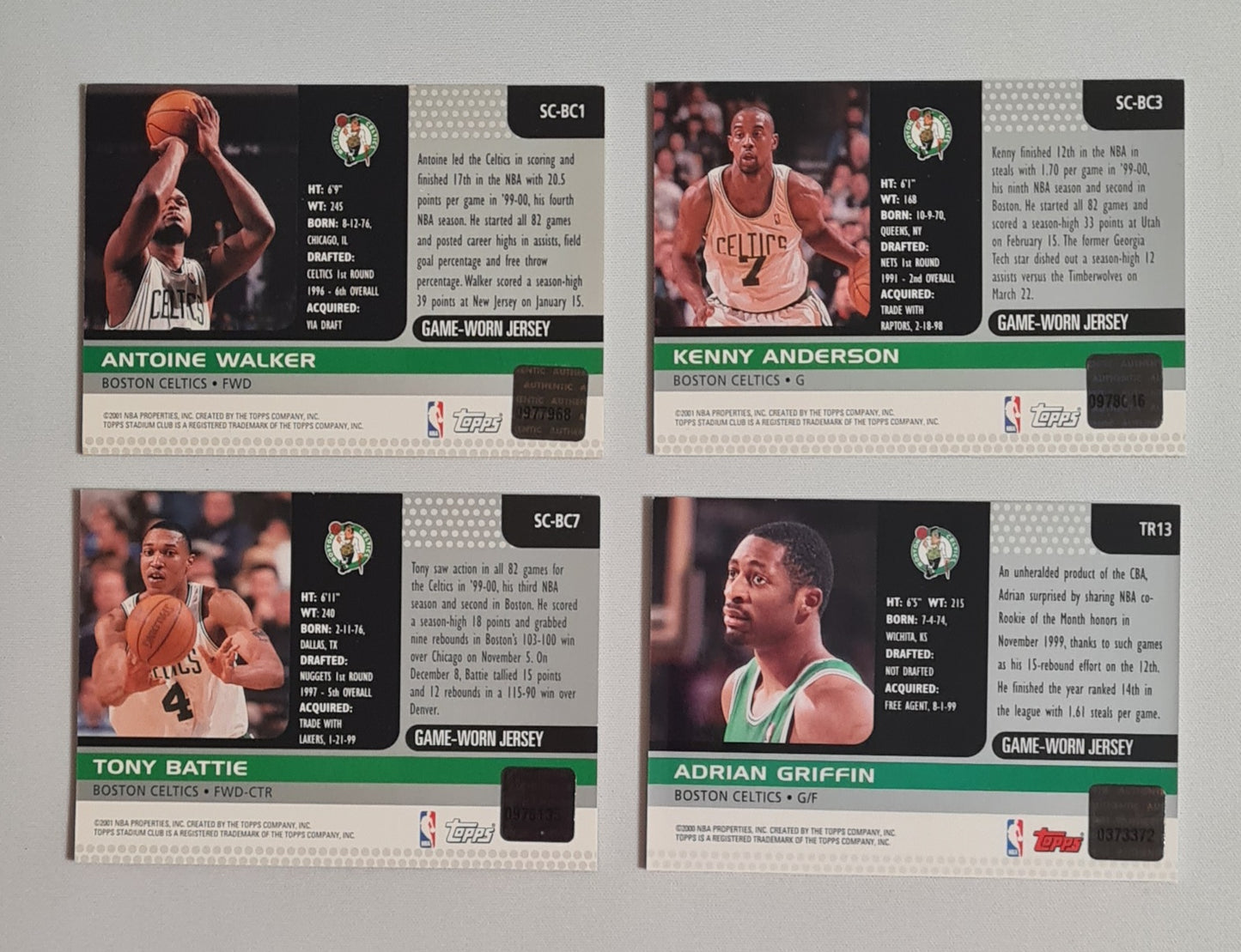NBA Basketball (Lot of 4) - 2001 Topps Stadium Club Boston Celtics - Authentic Game-Worn Jersey (in Logo) /Patch