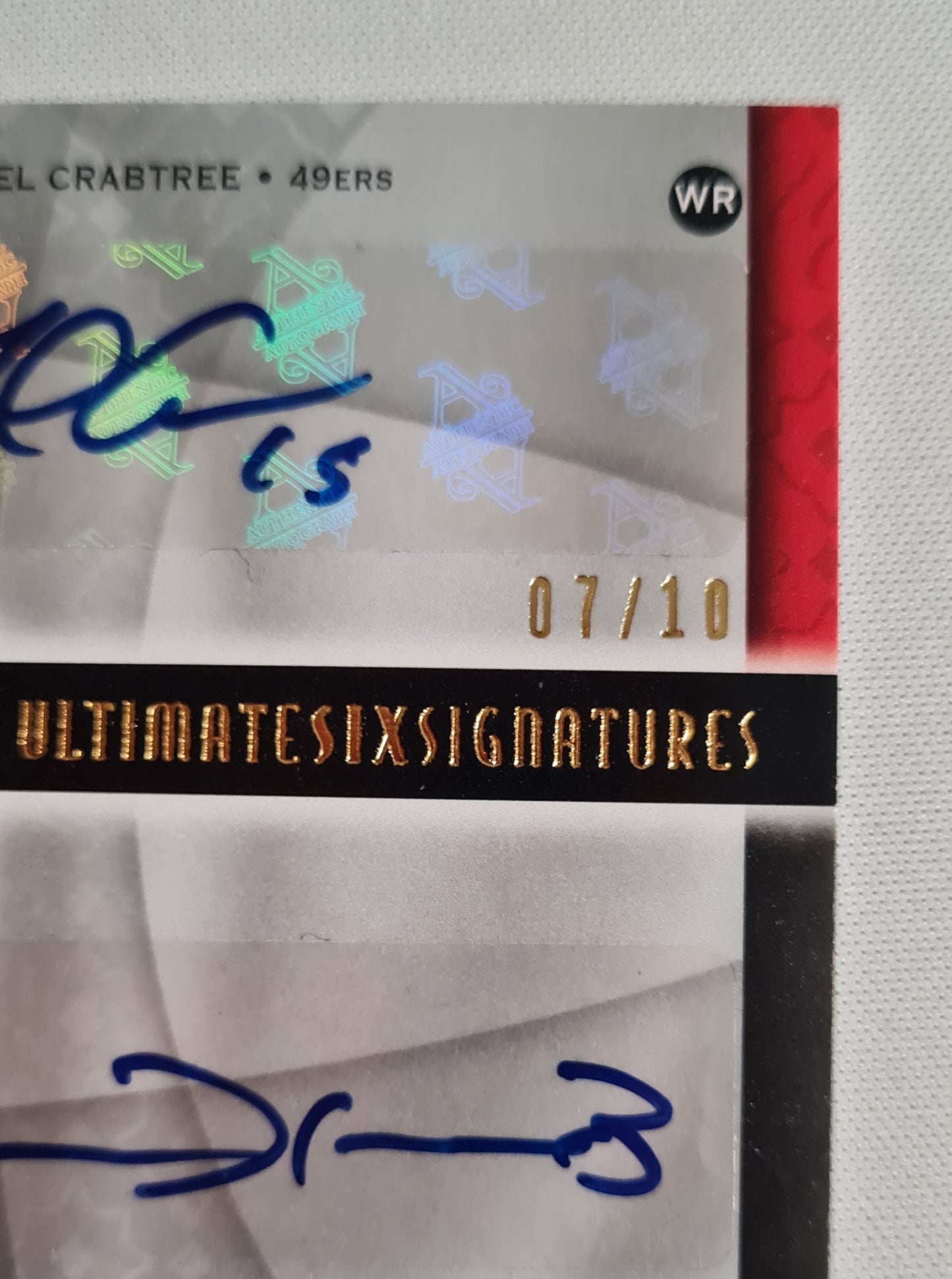 2009 Upper Deck Ultimate Collection Football Six Signatures /10 Crabtree, Heyward-Bey, Harvin, Maclin, Nicks, Robiskie #6-RWR