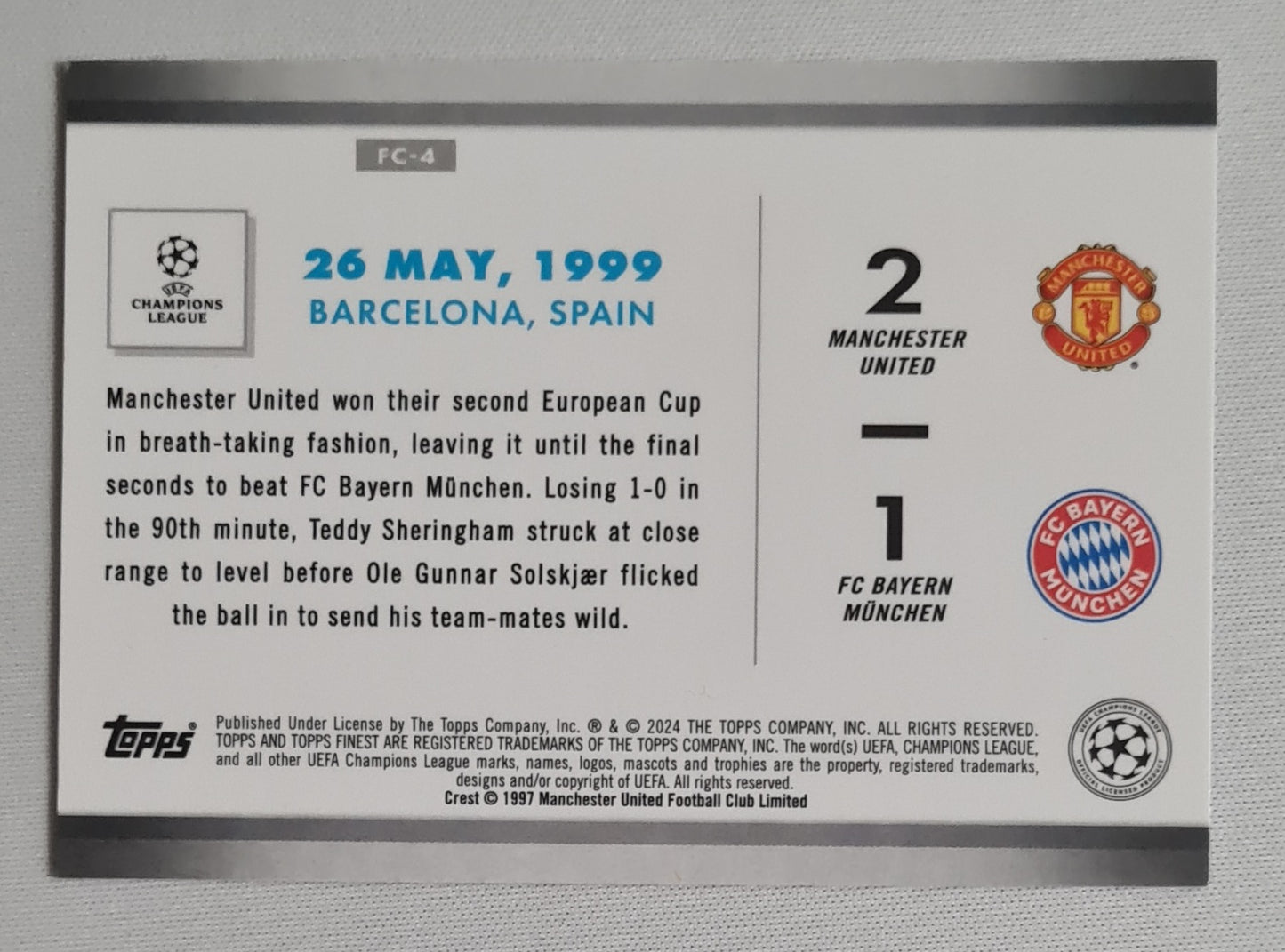 Manchester United ComeBacks - 2024 Topps Finest Comebacks (2-1) #FC-4 Refractor