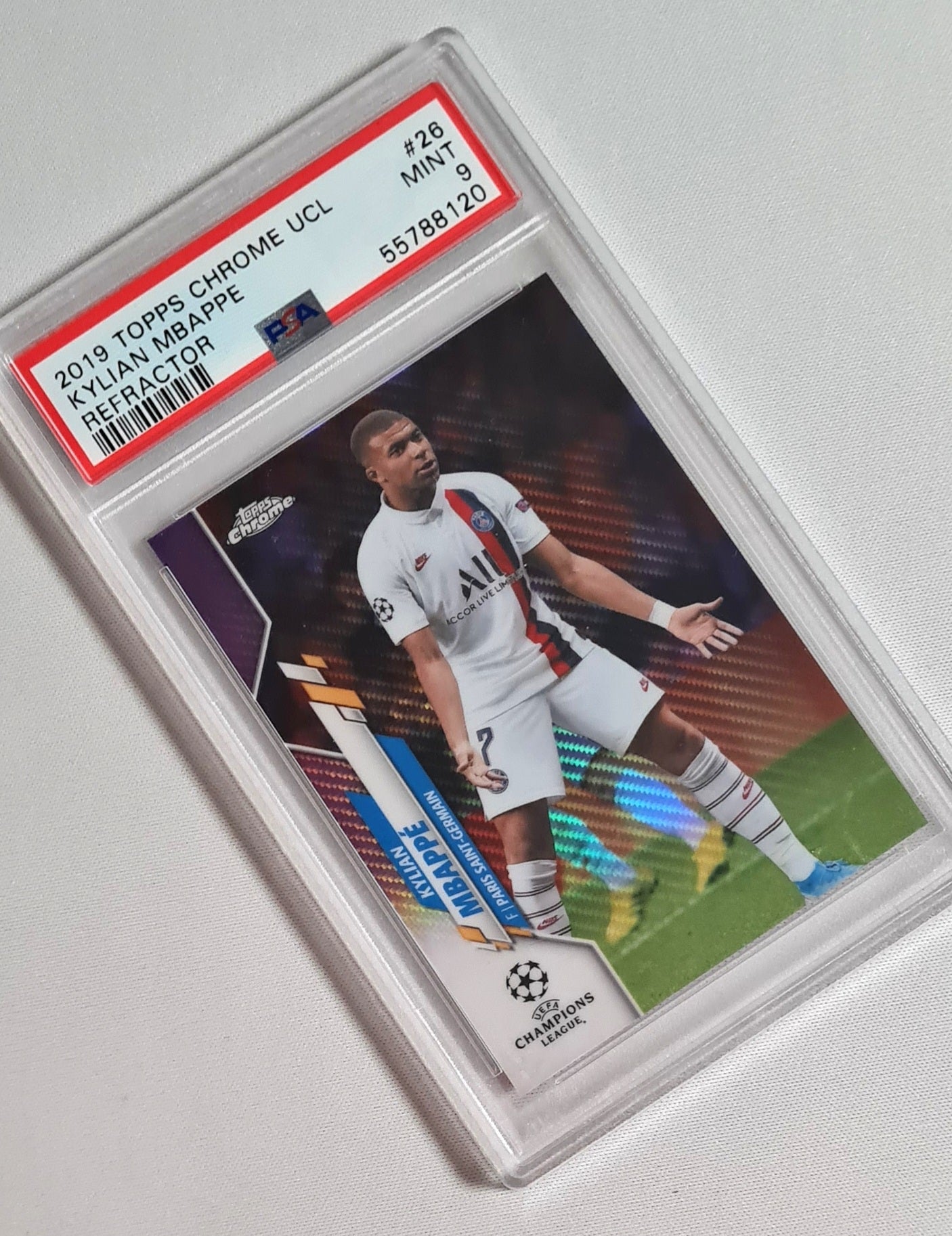 Kylian Mbappe - 2019 Topps Chrome UCL PSG Paris Saint Germain Refractor #26 PSA 9 MINT