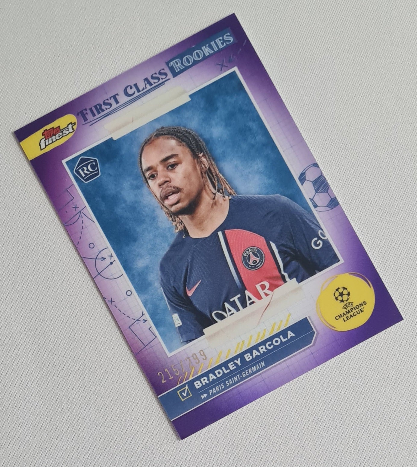Bradley Barcola - 2024 Topps Finest First Class Rookies Paris Saint Germain (CL) #FR-9 /299 Purple