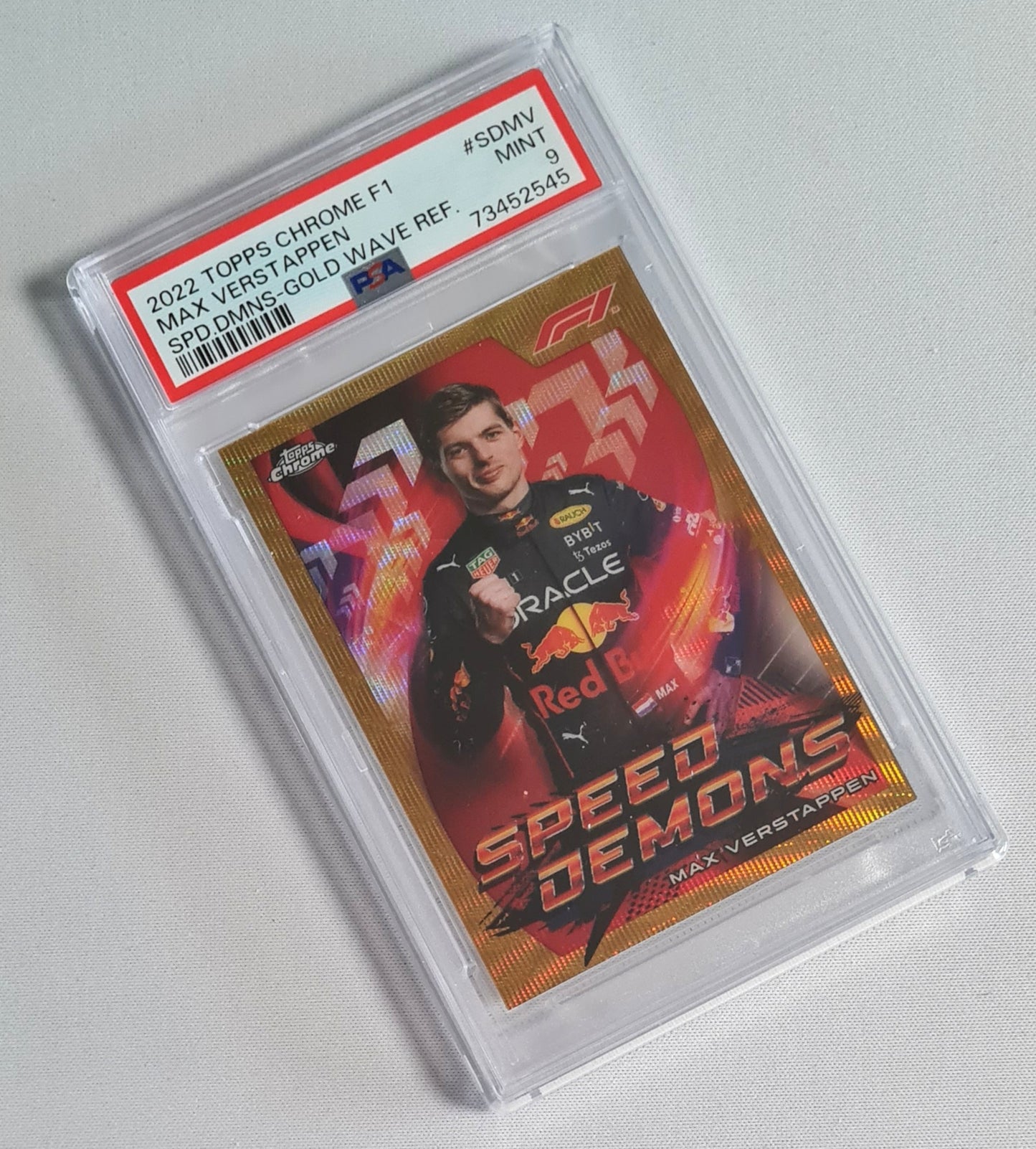 Max Verstappen - 2022 Topps Chrome F1 Speed Demons #SDMV Gold Wave Refractor PSA 9 MINT