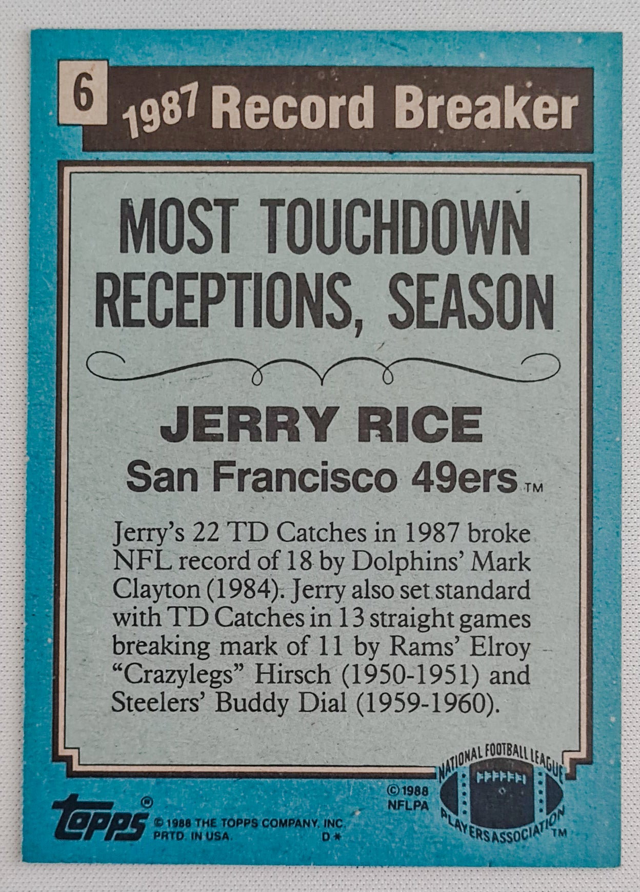 Jerry Rice - 1988 Topps Record Breaker