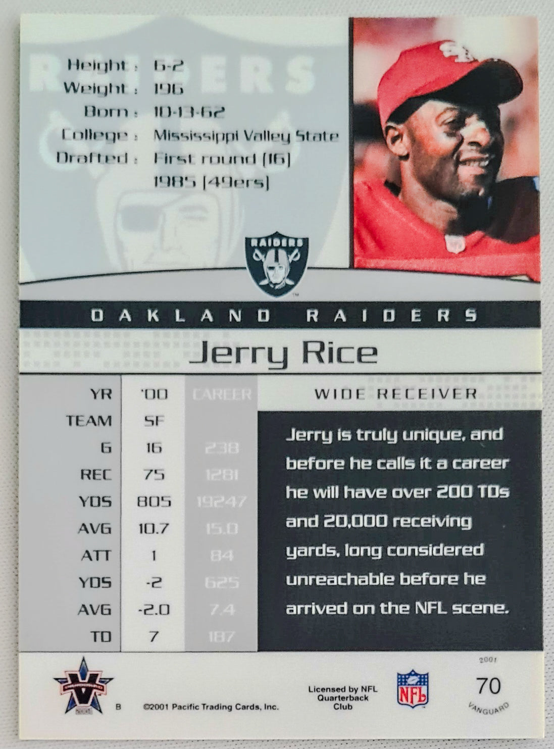 Jerry Rice - 2001 Pacific Trading cards - NFL Raiders