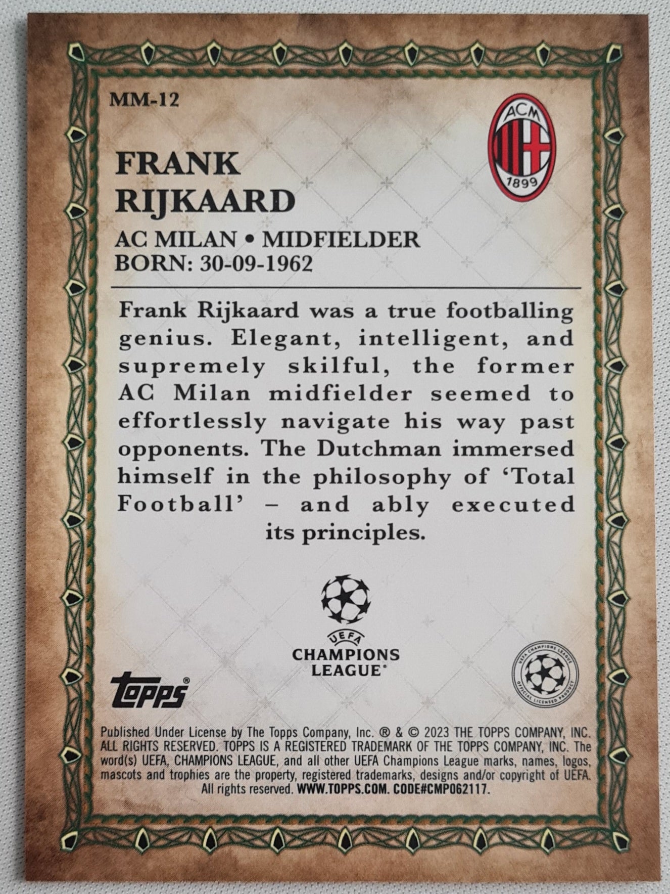 Frank Rijkaard - 2023 Topps Merlin #MM - 12 AC Milan