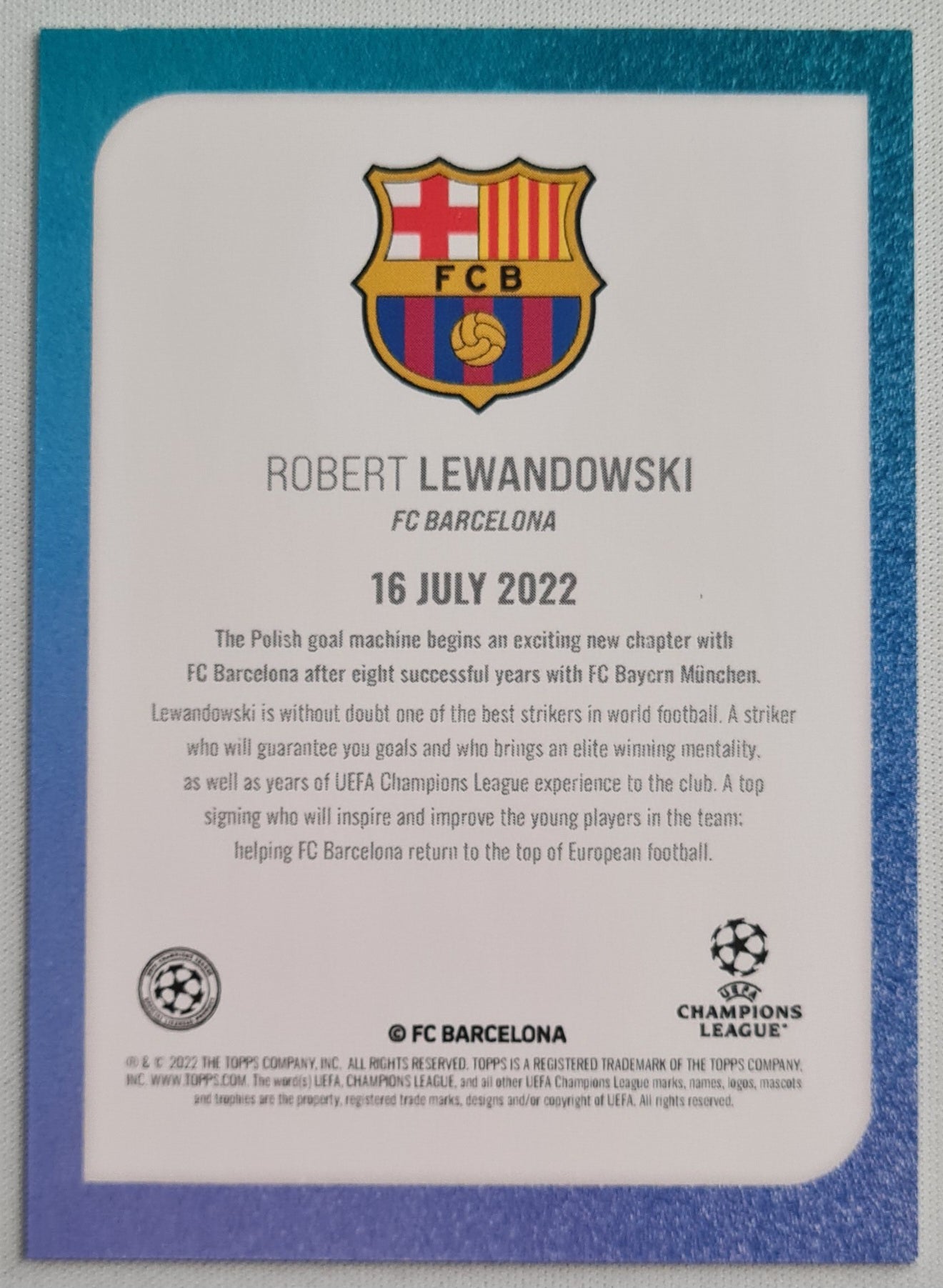 Robert Lewandowski - 2022  Topps - Star Signing - FC Barcelona /49