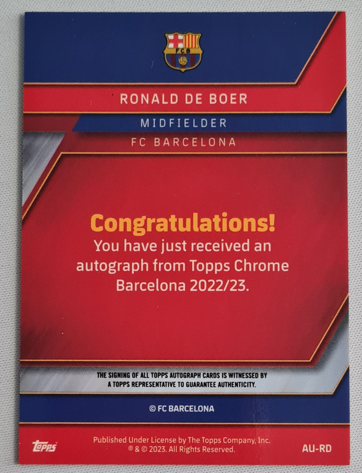 Ronald de Boer - 2023 Topps Chrome Barca Refractor /Auto