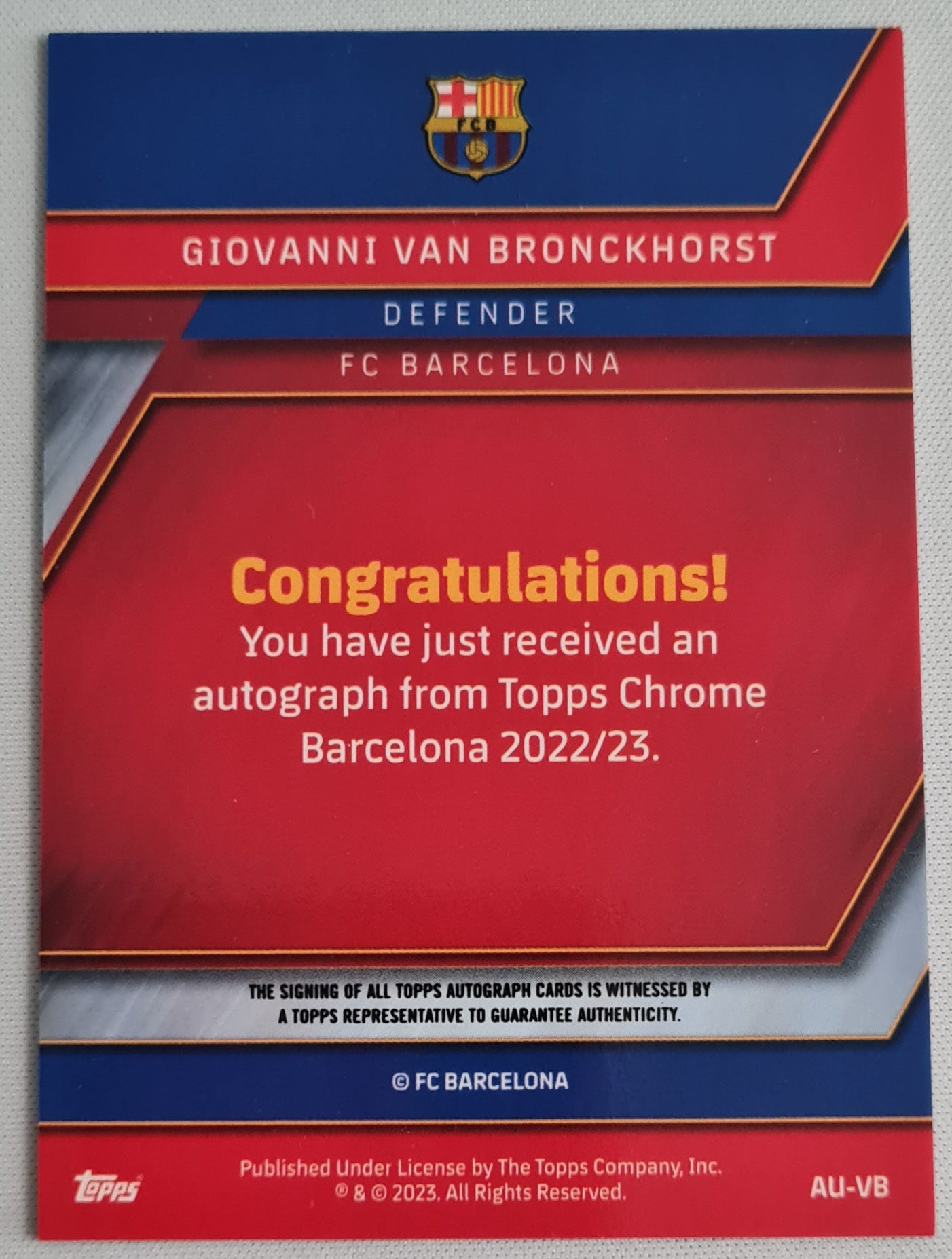 Giovanni van Bronckhorst - 2023 Topps Chrome - Barca Refractor /Auto