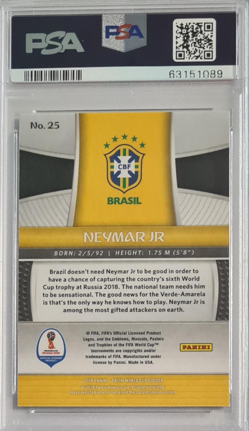 Neymar Jr. - 2018 Panini Prizm W/C #25 PSA 10