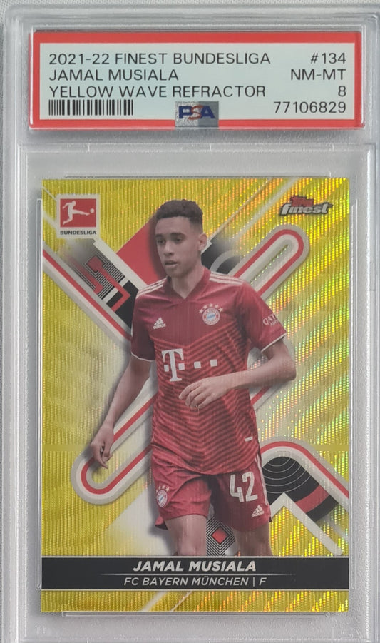 Jamal Musiala - 2021 Topps Finest Bundesliga Yellow Wave Refractor PSA 8