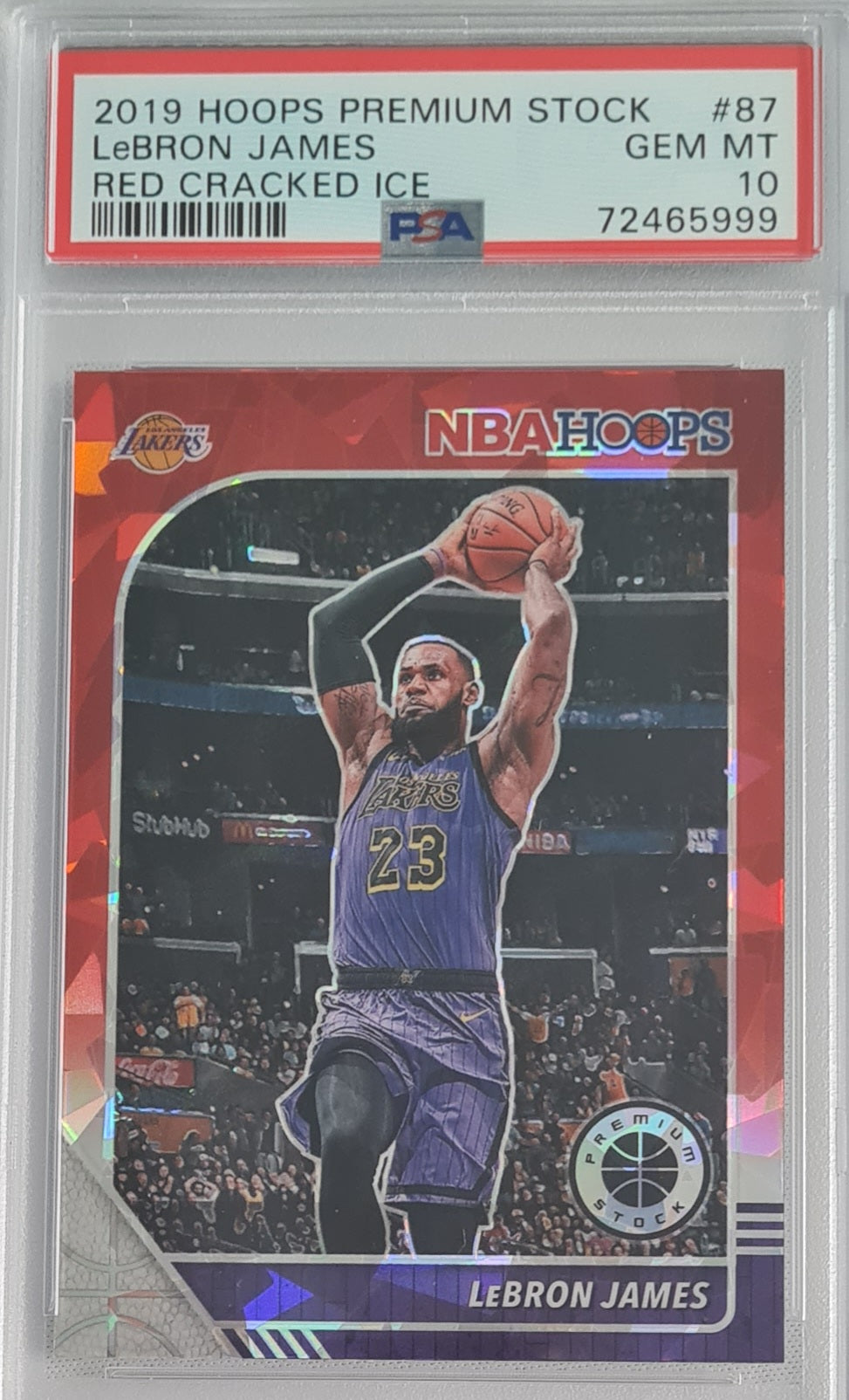 LeBron James - 2019 Hoops Premium Stock Red Cracked Ice #87 PSA 10