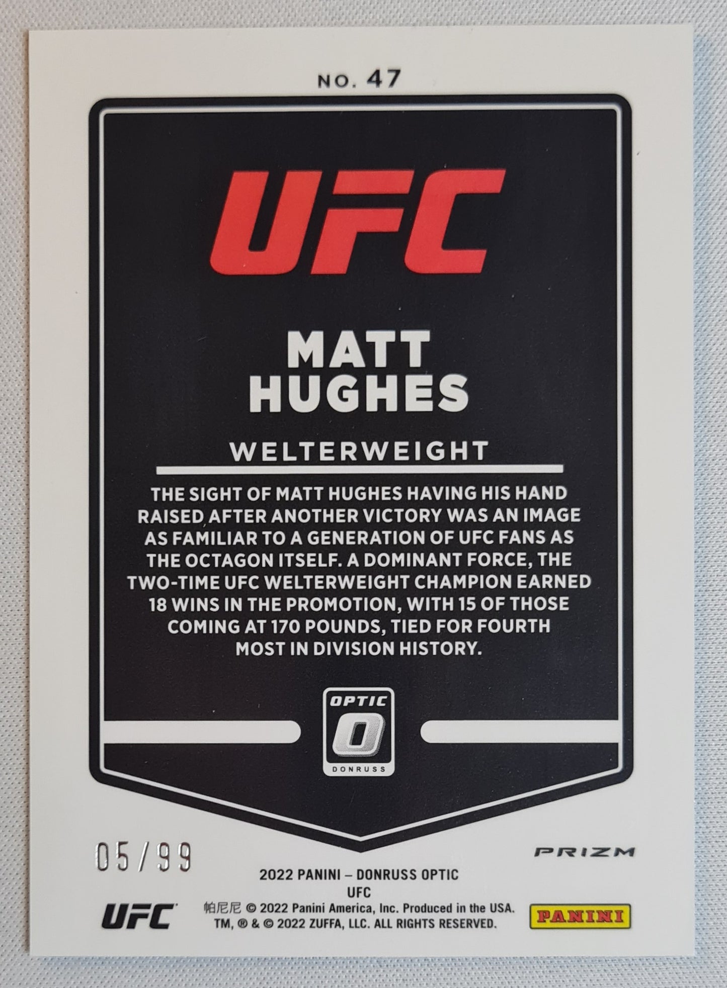 Matt Hughes - 2022 Panini Donruss Optic UFC #47 Blue Prizm /99