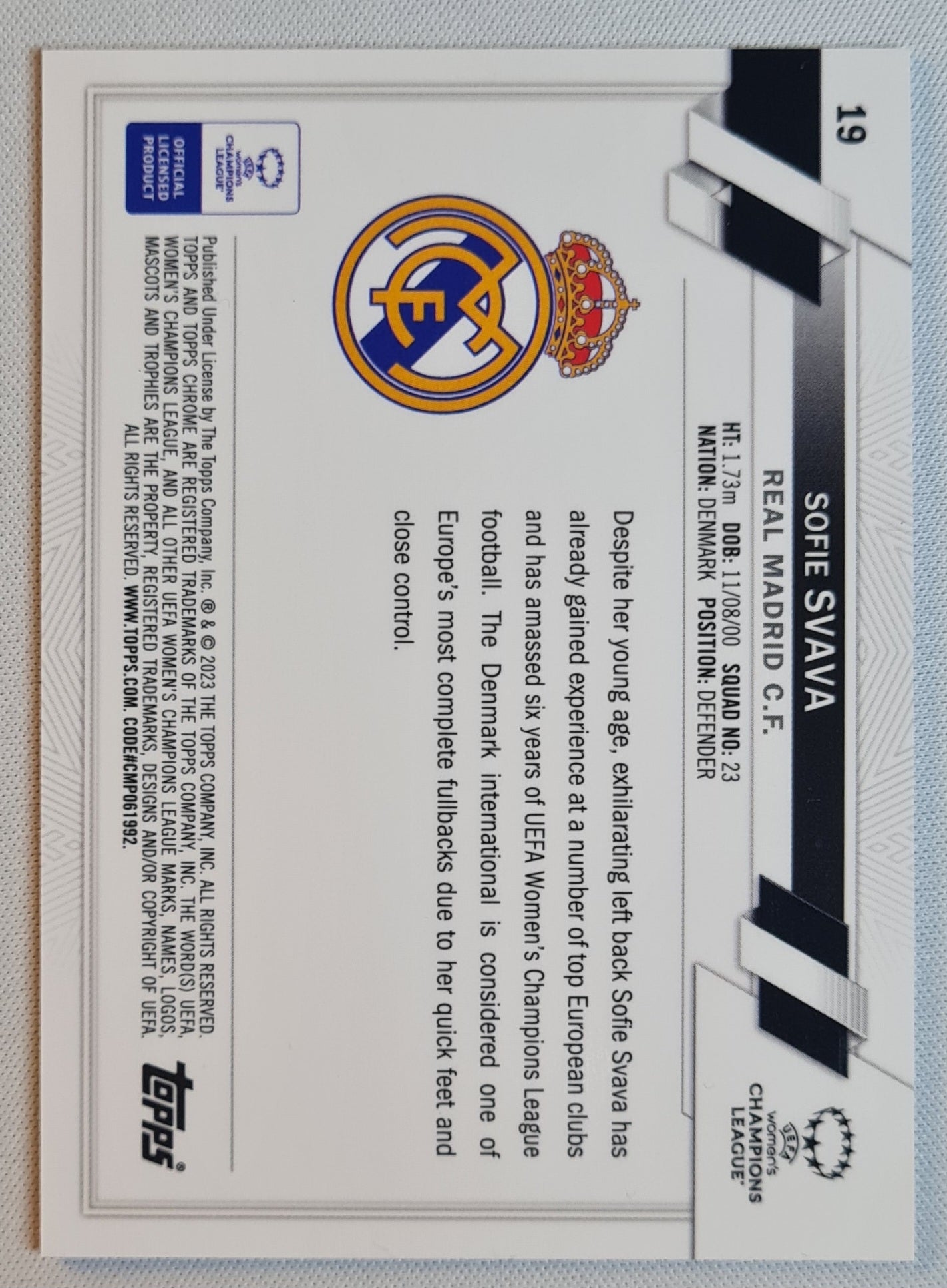 Sofie Svava - 2023 Topps Chome Women Football (CL) Pink Prism (RC) /199