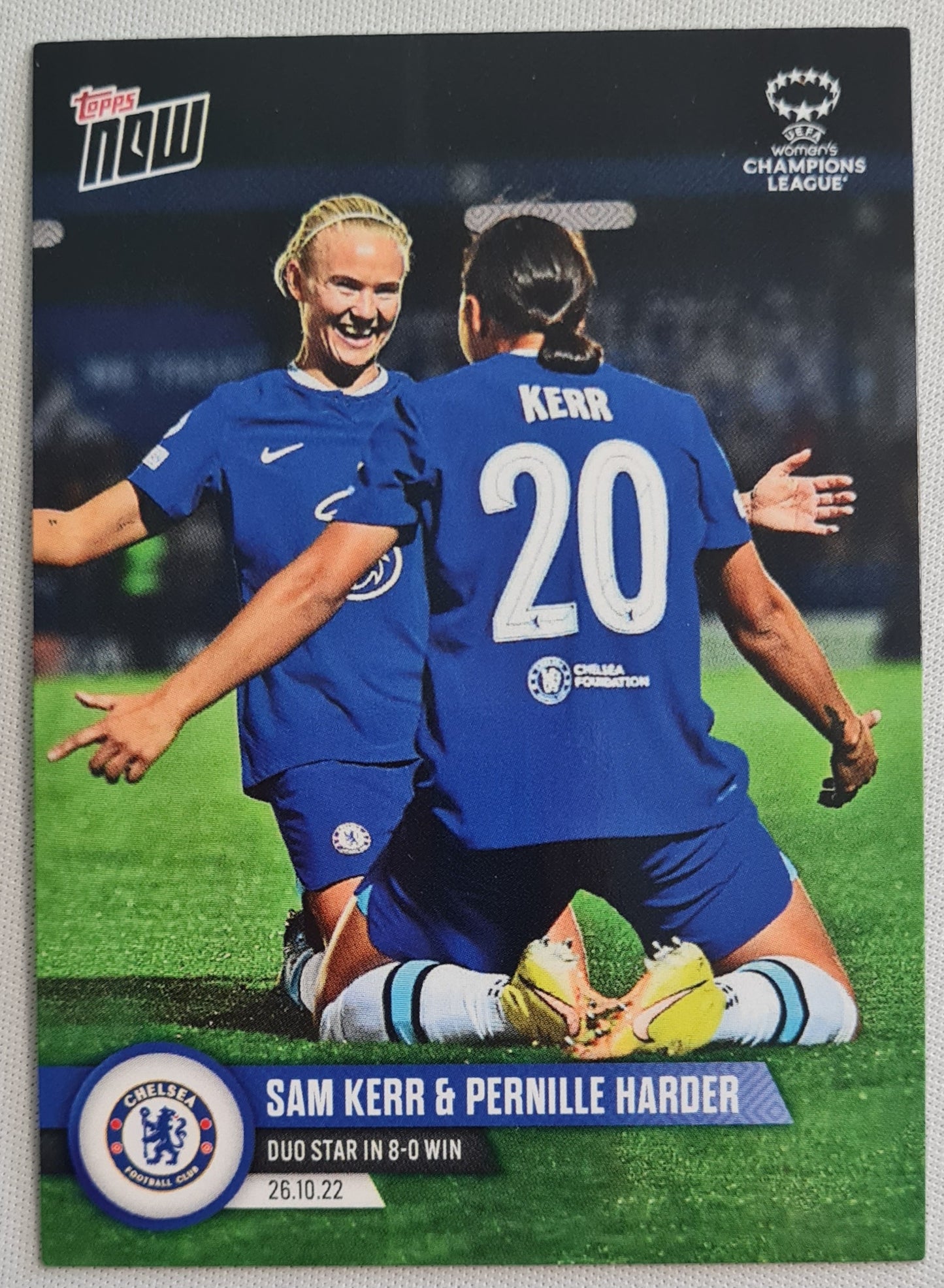 Sam Kerr & Pernille Harder - 2022 Topps Now - Duo Star in 8-0 Win - Chelsea Women CL