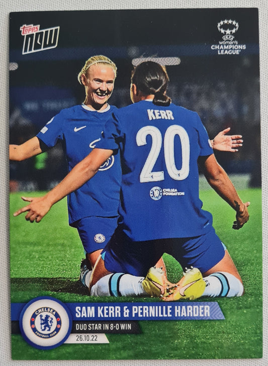 Sam Kerr & Pernille Harder - 2022 Topps Now - Duo Star in 8-0 Win - Chelsea Women CL