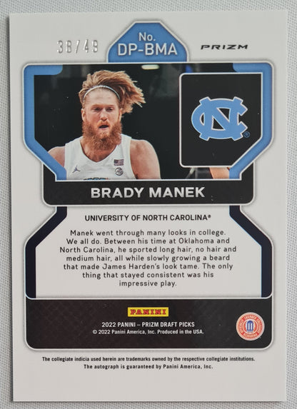 Brady Manek - 2022 Panini Prizm Draft Pics Signatures /Auto - Orange /49 SP