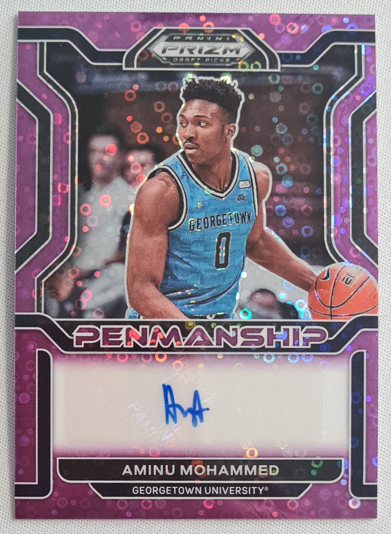 Aminu Mohammed - 2022 Panini - Penmanship /Auto - Prizm Draft Pics Purple Disco /50