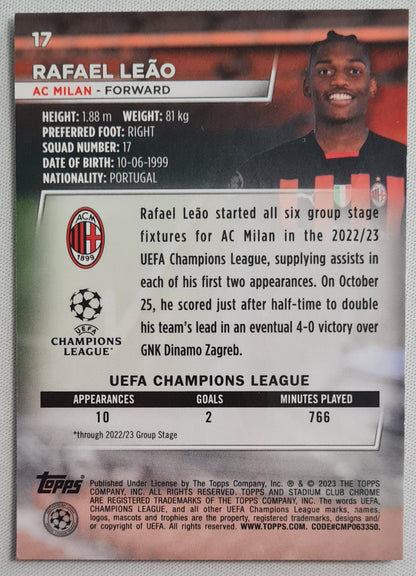 Rafael Leao - 2023 Topps Stadium Club Chrome #17 - Purple Electric Charge - ACM 1899