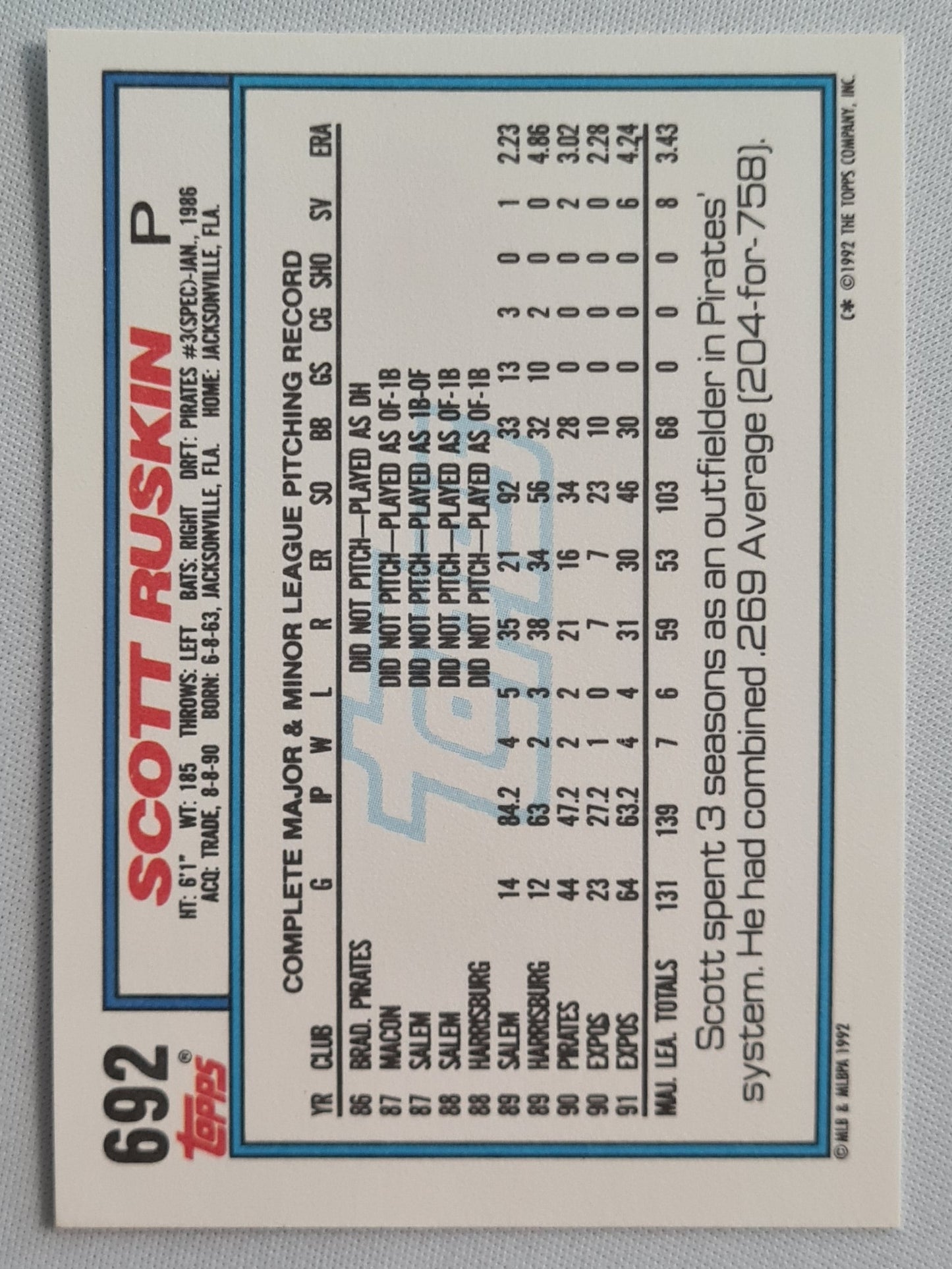 Scott Ruskin - 1992 Topps Monteal Expos #692