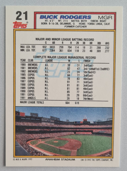 Buck Rodgers "Manager"- 1992 Topps L.A. Angels #21