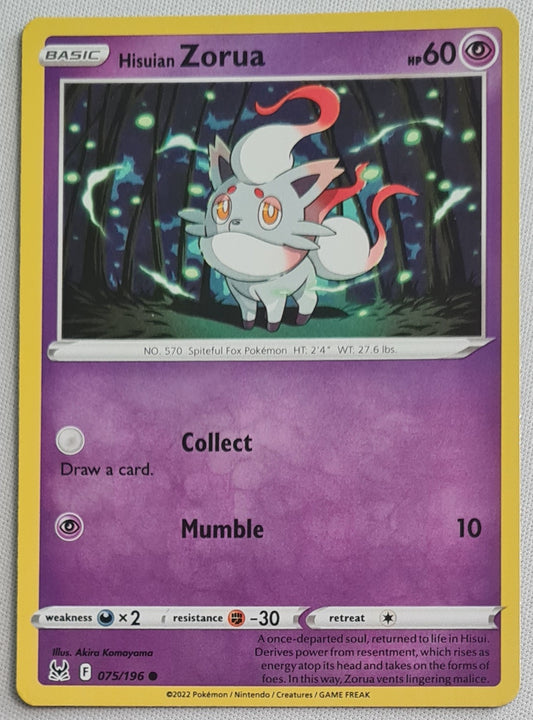 Hisuian Zorua - 2022  Common Lost Origin Pokemon TCG Card 075/196