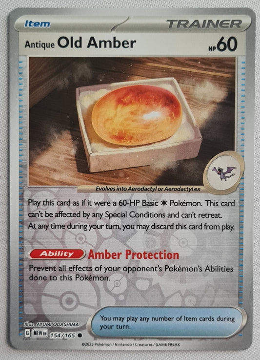 Antique Old Amber- 2023 Reverse Holo Pokemon TCG Card 154/165