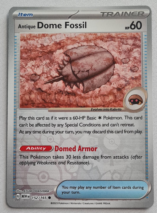 Antique Dome Fossil - 2023 Reverse Holo NM 152/165 Scarlet & Violet 151 Pokemon Card