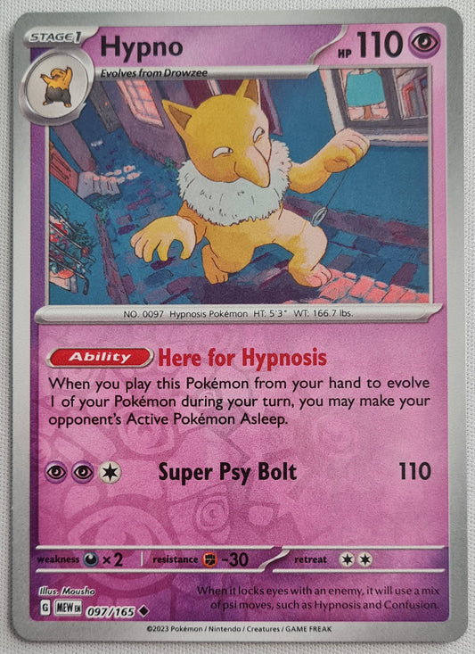 Hypno - 2023 Pokemon Card 097/165 Stage 1 HP110 -Reverse Holo NM 097/165 Scarlet & Violet 151