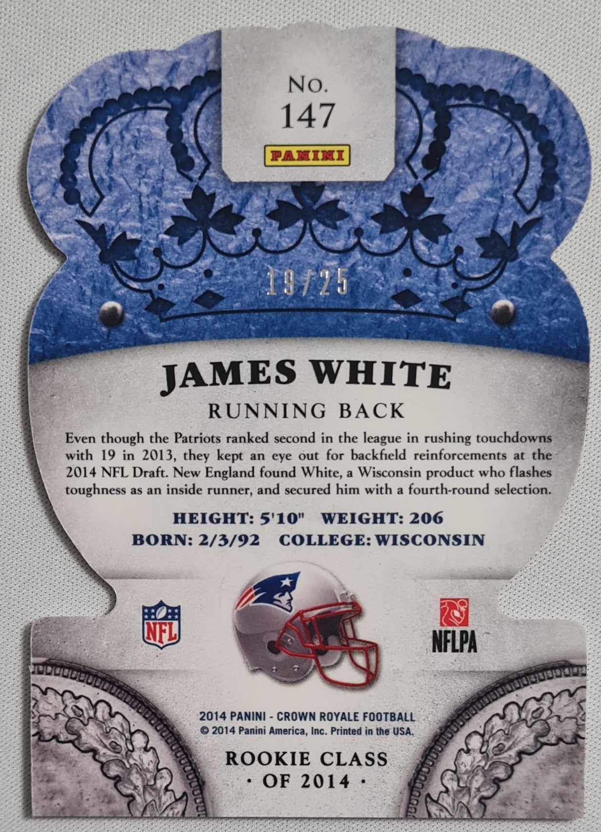 James White - 2014 Panini Crown Royale Football * Rookie Class of 2014 * /25 GOLD Die Cut