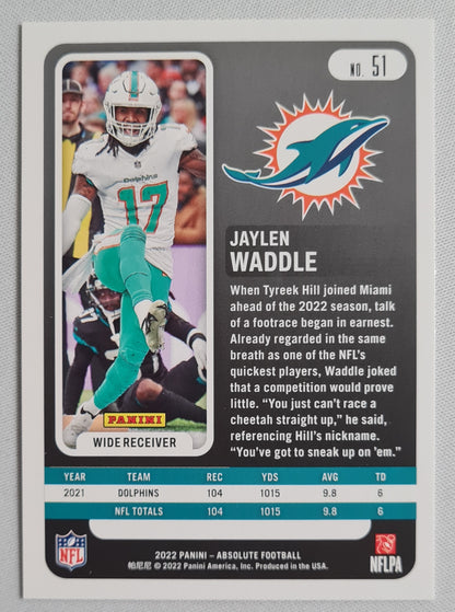 Jaylen Waddle - 2022 Panini Absolute Football NFL Miami Dolphins #51 Orange Foil /199