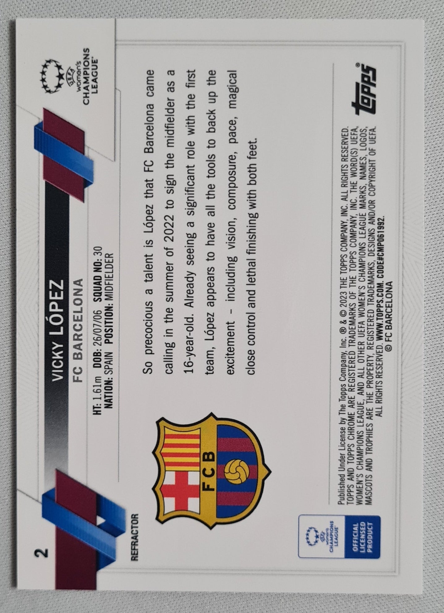 Vicky Lopez - 2023 Topps Chrome Women Football (RC) - Holo Refractor - FC Barcelona