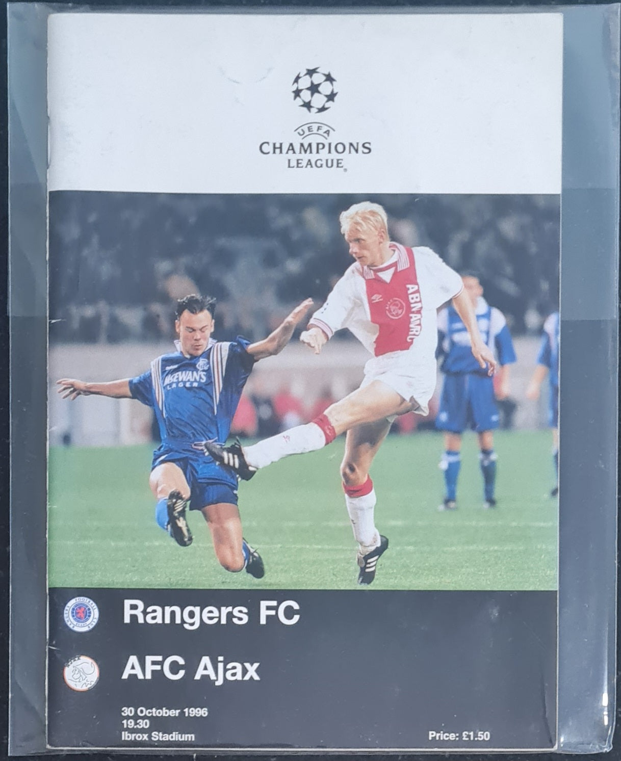 Rangers FC Official Programme -1996 Ranger FC vs AJAX Amsterdam - CHAMPIONS LEAGUE