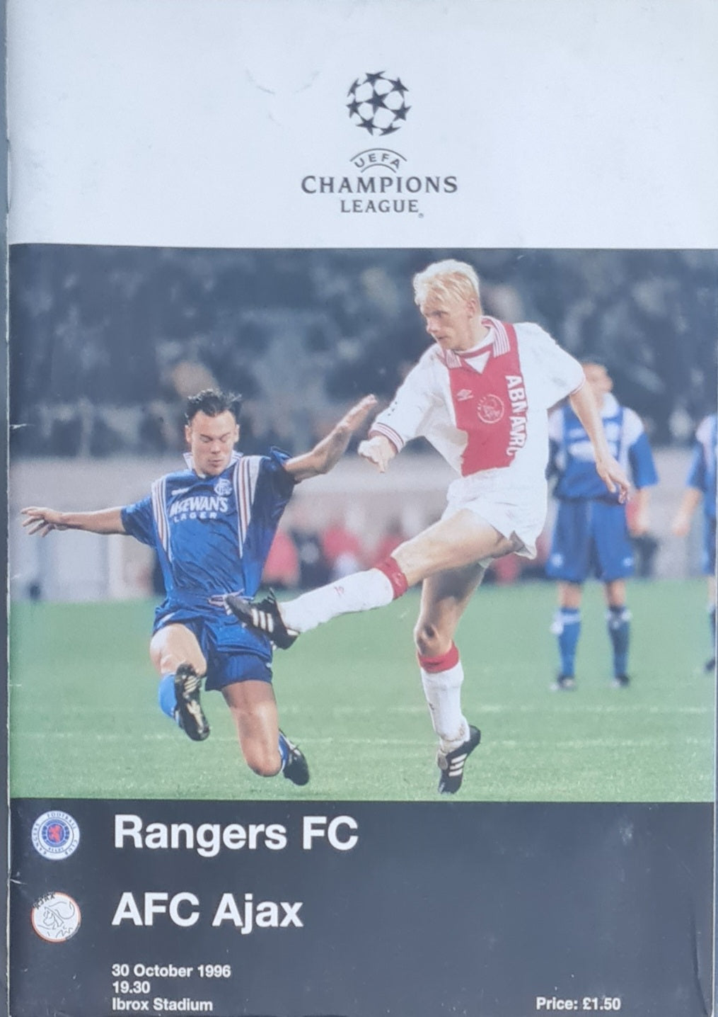 Rangers FC Official Programme -1996 Ranger FC vs AJAX Amsterdam - CHAMPIONS LEAGUE