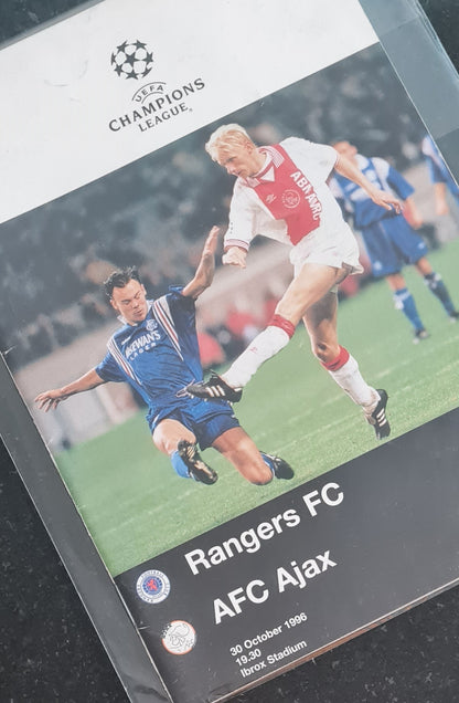 Rangers FC Official Programme -1996 Ranger FC vs AJAX Amsterdam - CHAMPIONS LEAGUE