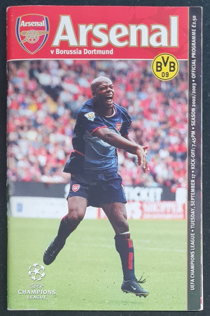 Arsenal Official Programme - 2002 Arsenal vs Borussia Dortmund - Vintage UEFA Champions League Match programme