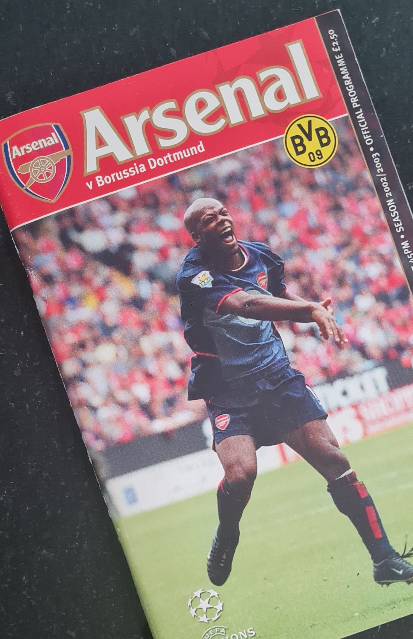 Arsenal Official Programme - 2002 Arsenal vs Borussia Dortmund - Vintage UEFA Champions League Match programme