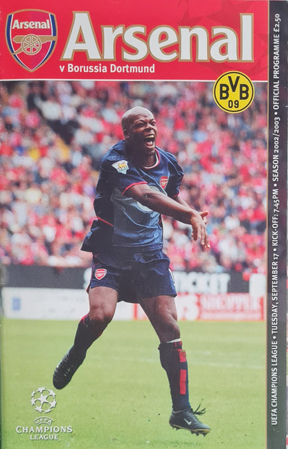 Arsenal Official Programme - 2002 Arsenal vs Borussia Dortmund - Vintage UEFA Champions League Match programme