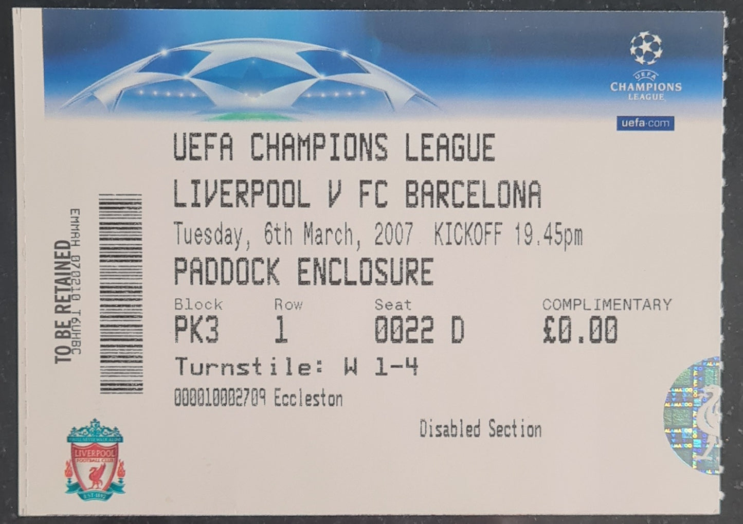 Liverpool official Programme - 2007 Liverpool vs Barcelona + Ticket Stub! - UEFA Champions league Match