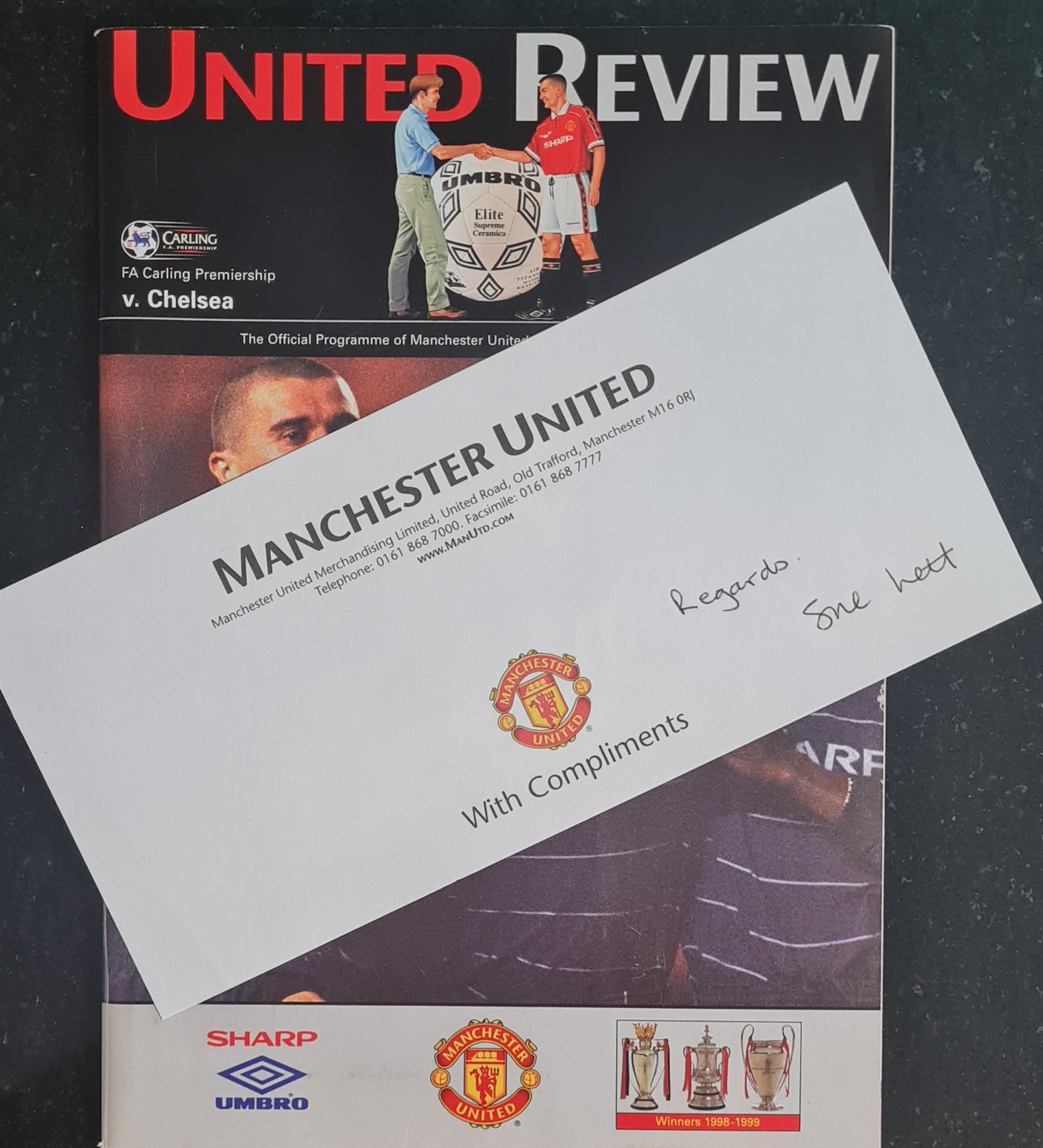 Manchester United vs Chelsea Vintage Programme - 2000 Carling Premiership Match w/ Comp. Card