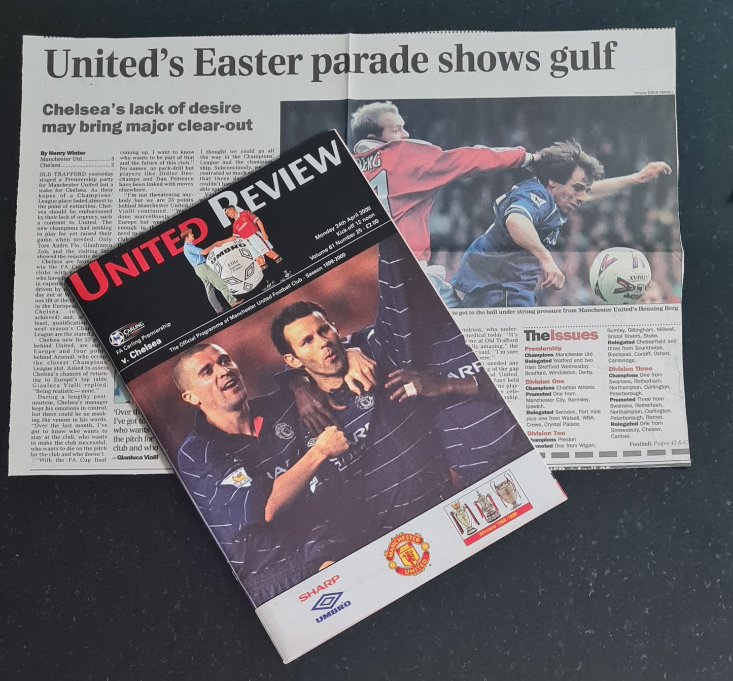 Manchester United vs Chelsea Vintage Programme - 2000 Carling Premiership Match w/ Comp. Card